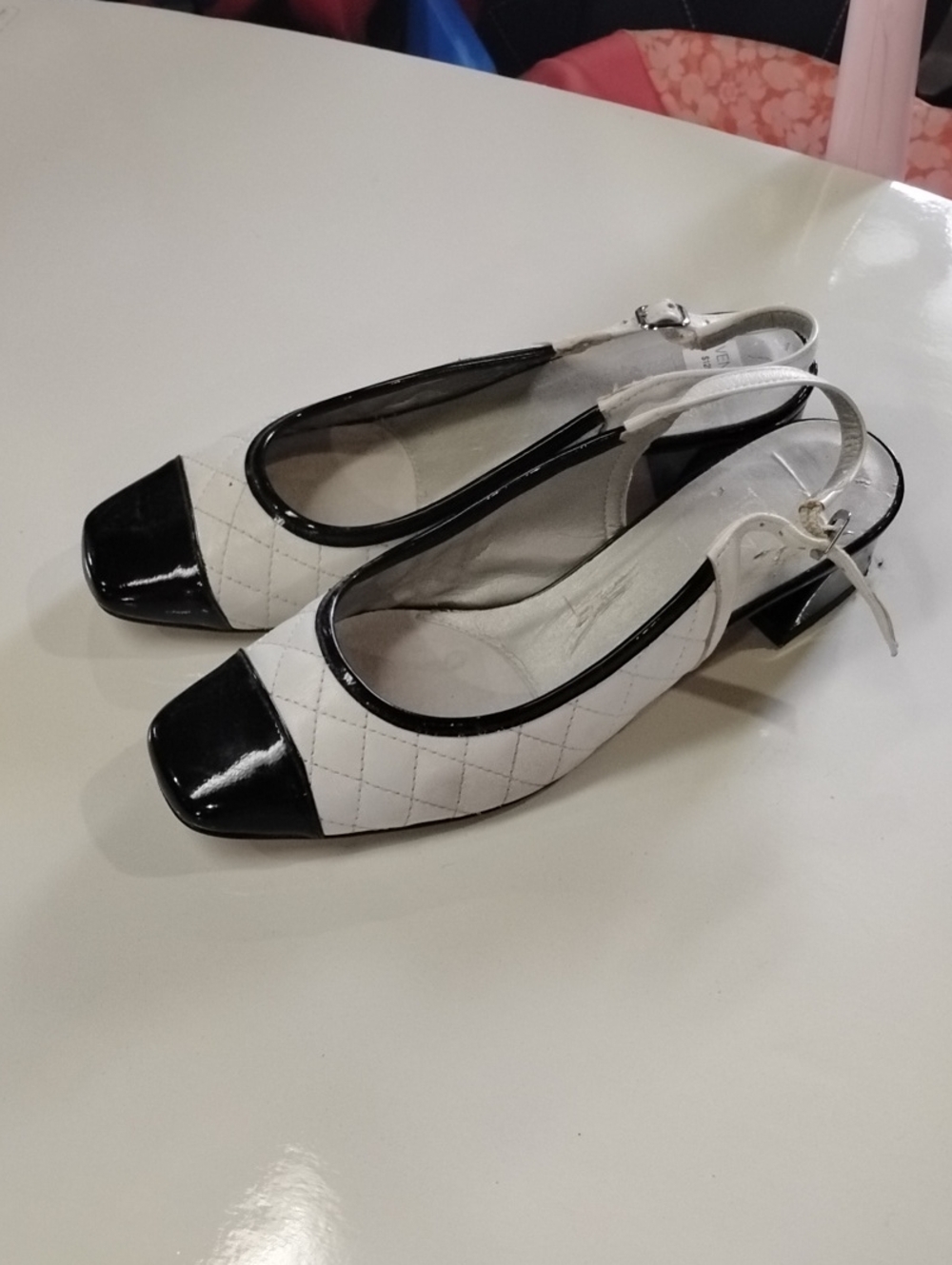 Women's Two-Tone White and Black Slingback Heels